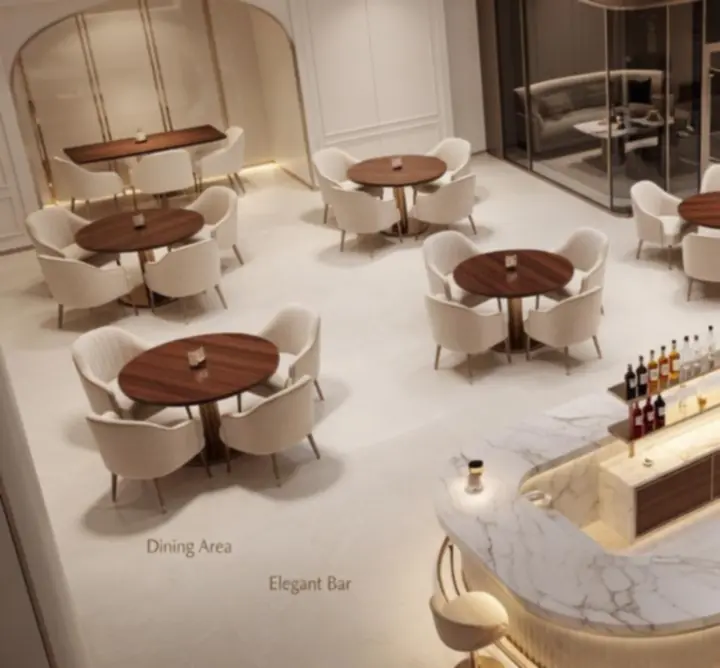 Terembeosztási alaprajz luxus étteremhez és póker lounge-hoz